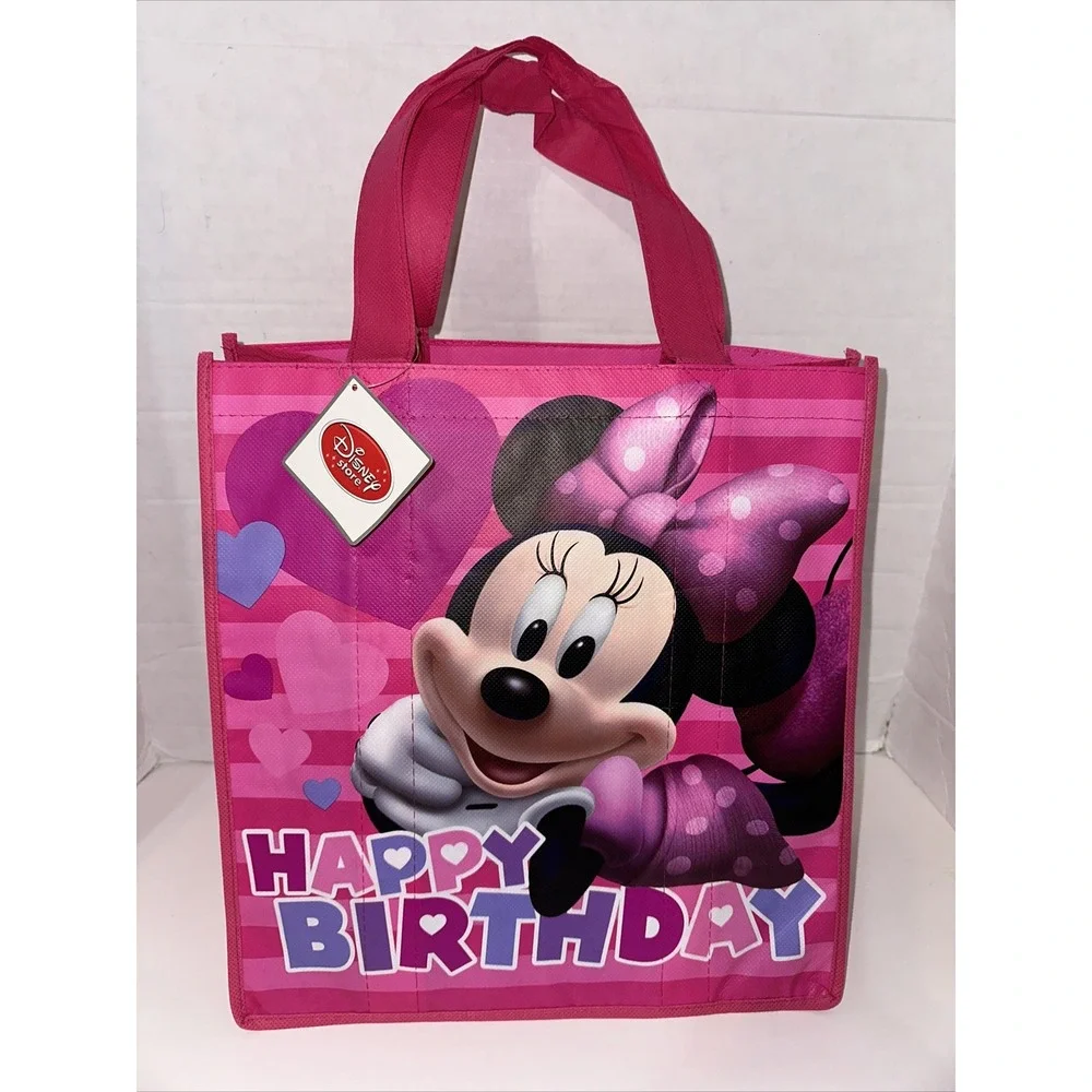 Disney Store Minnie Mouse Happy Birthday Reusable Tote Bag Pink Small Gift Bag